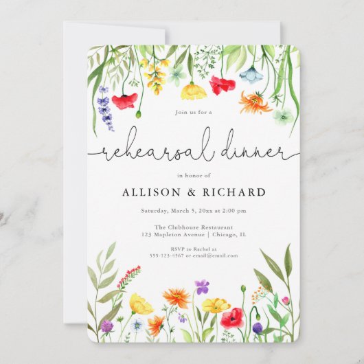 Colorful wildflower Spring repetial diner Kaart (Voorkant)