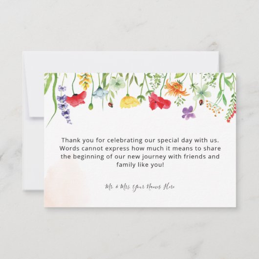 Colorful Wildflower Weddenschap Hartelijk dank Bedankkaart (Achterkant)