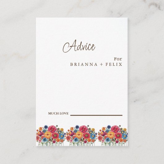 Colorful Wildflower Wedding Advice Card Advieskaart (Voorkant)