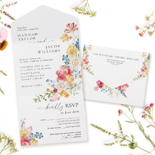 Colorful Wildflower Wedding All In One Uitnodiging