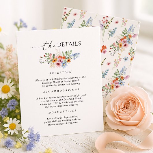 Colorful Wildflower Wedding Details Informatiekaartje