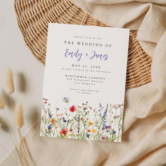 Colorful Wildflower Wedding Invitation Kaart