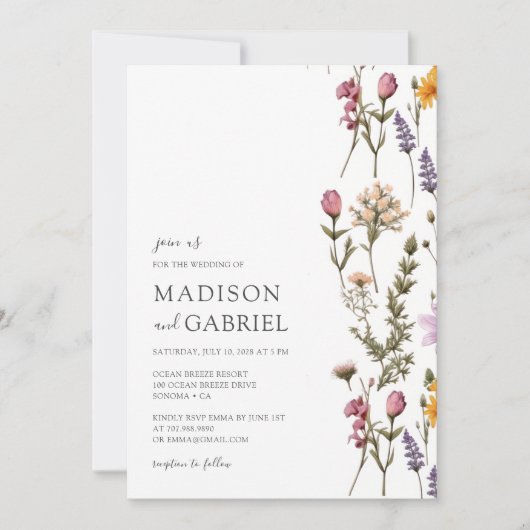 Colorful Wildflower Wedding Kaart (Voorkant)