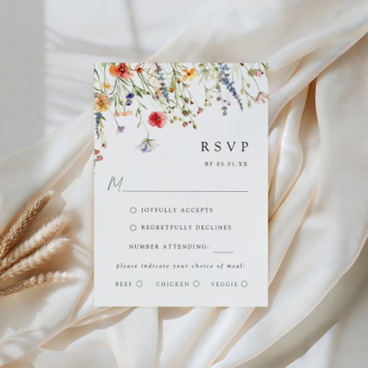Colorful Wildflower Wedding Meal Choice RSVP Card