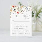 Colorful Wildflower Wedding Meal Choice RSVP Card (Staand voorkant)