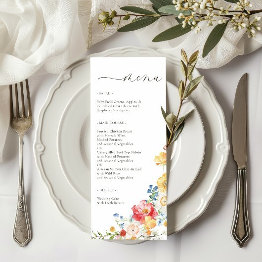 Colorful Wildflower Wedding Menu