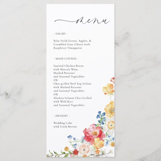 Colorful Wildflower Wedding Menu (Voorkant)