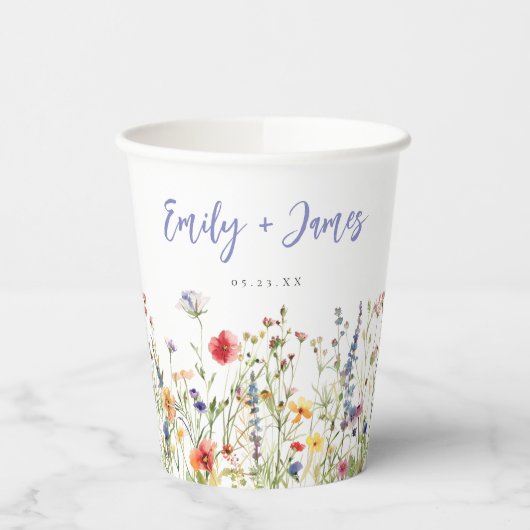 Colorful Wildflower Wedding Papieren Bekers (Links)