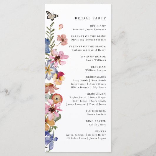 Colorful Wildflower Wedding Programmakaart (Achterkant)