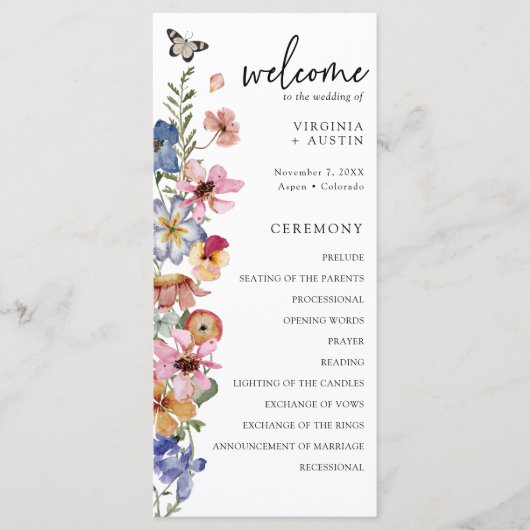 Colorful Wildflower Wedding Programmakaart (Voorkant)