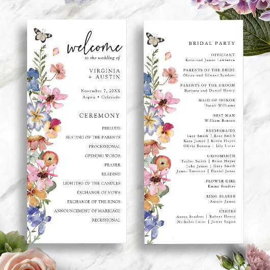 Colorful Wildflower Wedding Programmakaart