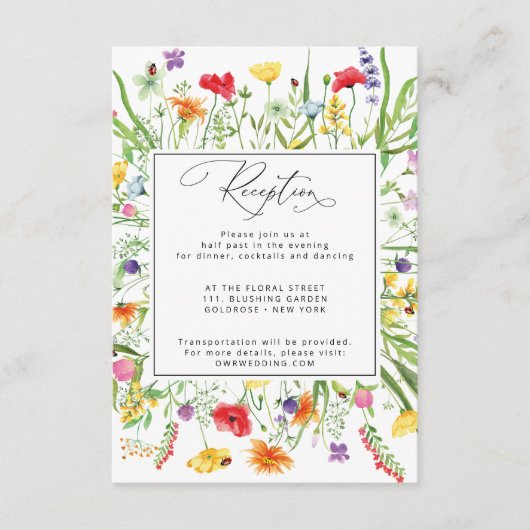 Colorful Wildflower Wedding Reception Kaart (Voorkant)