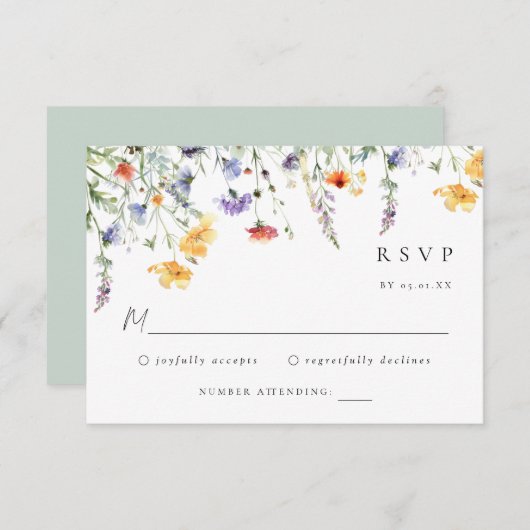 Colorful Wildflower Wedding RSVP Card (Voorkant / Achterkant)