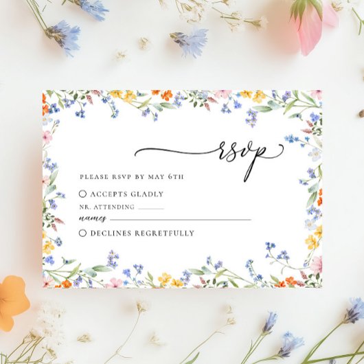 Colorful Wildflower Wedding RSVP Kaartje