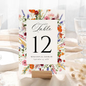 Colorful Wildflower Wedding Table Number Card Kaart