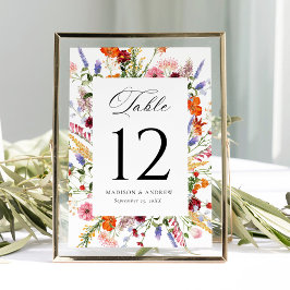 Colorful Wildflower Wedding Table Number Card Kaart
