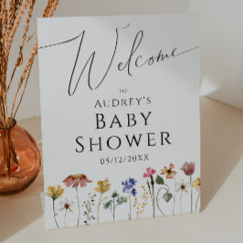 Colorful Wildflower WelkomstBaby shower Reclamebord Met Voetstuk