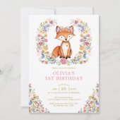 Colorful Wildflower Woodland Fox Girl Birthday Kaart (Voorkant)