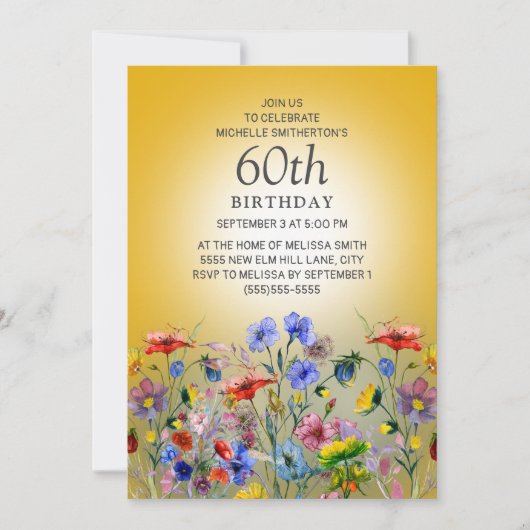 Colorful Wildflower Yellow Sunshine 60th Birthday Kaart (Voorkant)
