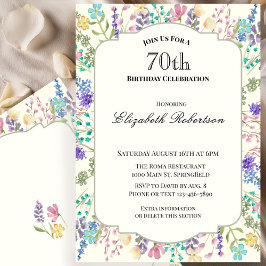 Colorful Wildflowers 70th Birthday Party Kaart