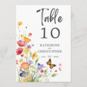 Colorful Wildflowers Elegant Wedding Table Number Kaart (Voorkant)