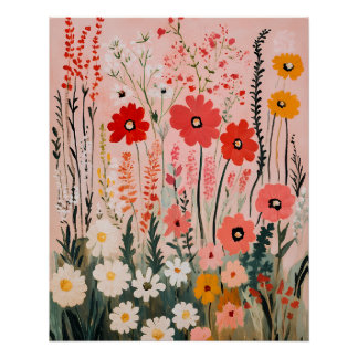 Colorful wildflowers field painting perfect poster