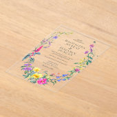 Colorful Wildflowers Floral Meadow Wreath Wedding Acryl Uitnodigingen (Laagn)