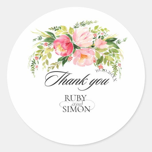Colorful Wildflowers Spring Thank You Wedding Ronde Sticker (Voorkant)