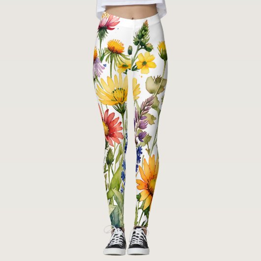 Colorful wildflowers watercolor painting leggings (Voorkant)