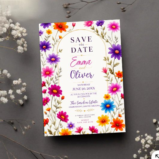 Colorful Wildflowers Wedding Invitation Save The Date