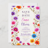 Colorful Wildflowers Wedding Invitation Save The Date (Voorkant)