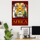 Colorful Wildlife Lion Pop Art Africa Travel Poster (Thuiskantoor)