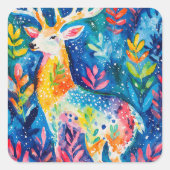 Colorful Winter Deer Watercolor Vierkante Sticker (Voorkant)