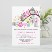 Colorful Winter Owls Floral Baby shower Invitation Kaart (Staand voorkant)