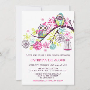 Colorful Winter Owls Floral Baby shower Invitation Kaart