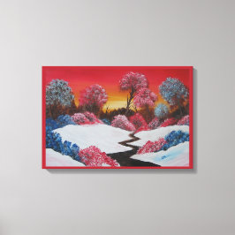 Colorful Winter Snowy Red Sunset Canvas Afdrukken