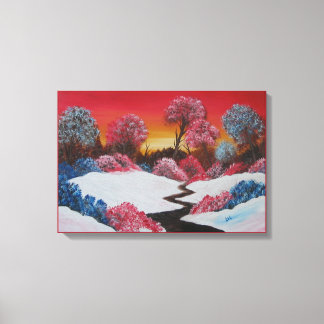 Colorful Winter Snowy Red Sunset Canvas Afdrukken