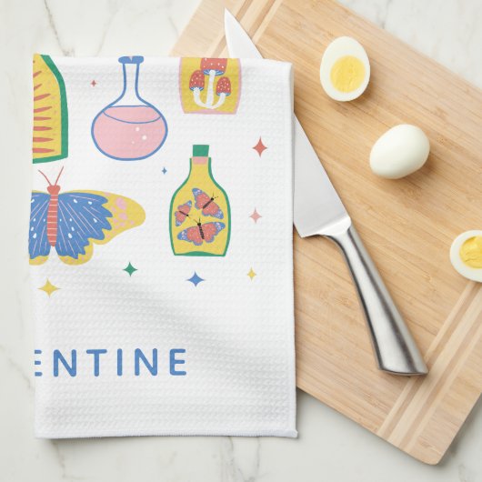 Colorful Witchy Magic Potions Persoonlijke naam Theedoek (Quarter Fold)