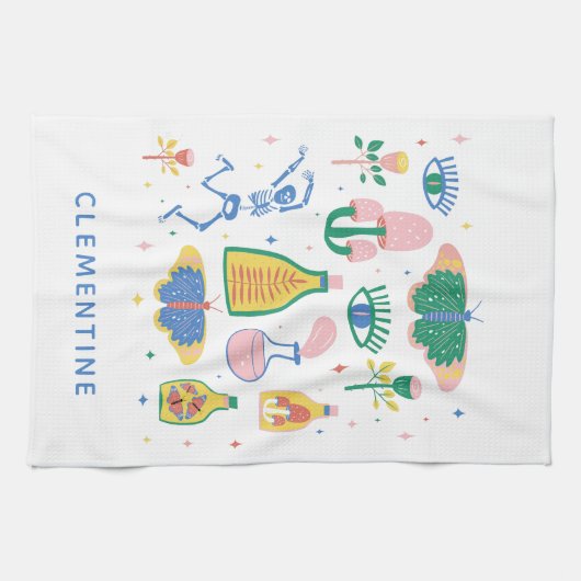 Colorful Witchy Magic Potions Persoonlijke naam Theedoek (Horizontaal)