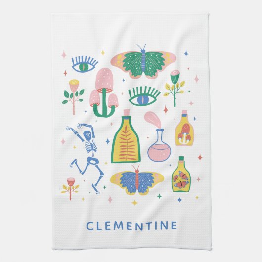 Colorful Witchy Magic Potions Persoonlijke naam Theedoek (Verticaal)