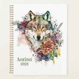 Colorful Wolf en Florals Waterverf in Natuur Planner