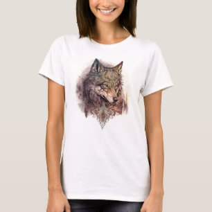 Colorful Wolf en Florals Waterverf in Natuur T-shirt