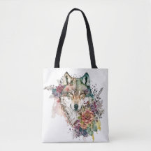 Colorful Wolf en Florals Waterverf in Natuur