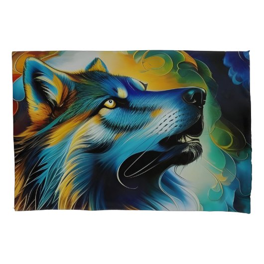 Colorful Wolf Howl Kussensloop (Voorkant)