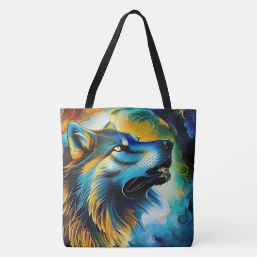 Colorful Wolf Howl Tote Bag (Voorkant)