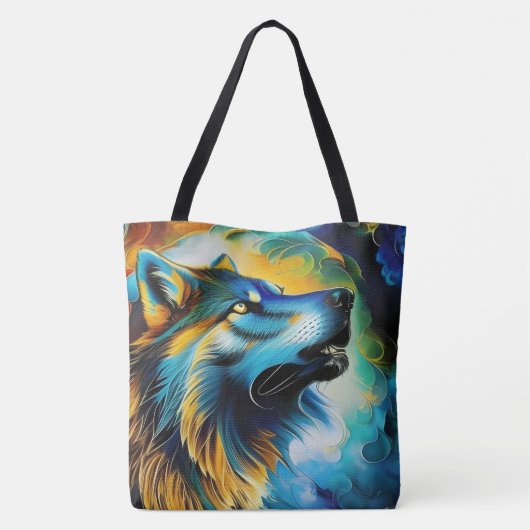 Colorful Wolf Howl Tote Bag (Achterkant)