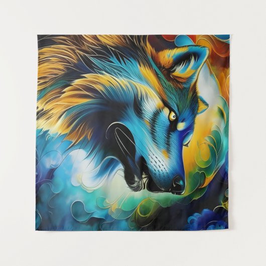 Colorful Wolf Howl Wandkleed (Voorkant (horizontaal))