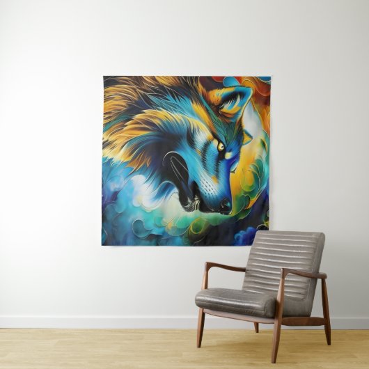 Colorful Wolf Howl Wandkleed (In Situ (horizontaal))