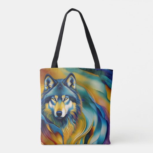 Colorful Wolf Mountain Waves Tote Bag (Achterkant)