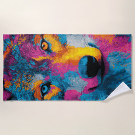 Colorful Wolf Portrait Pop Art Splash Illustration Strandlaken